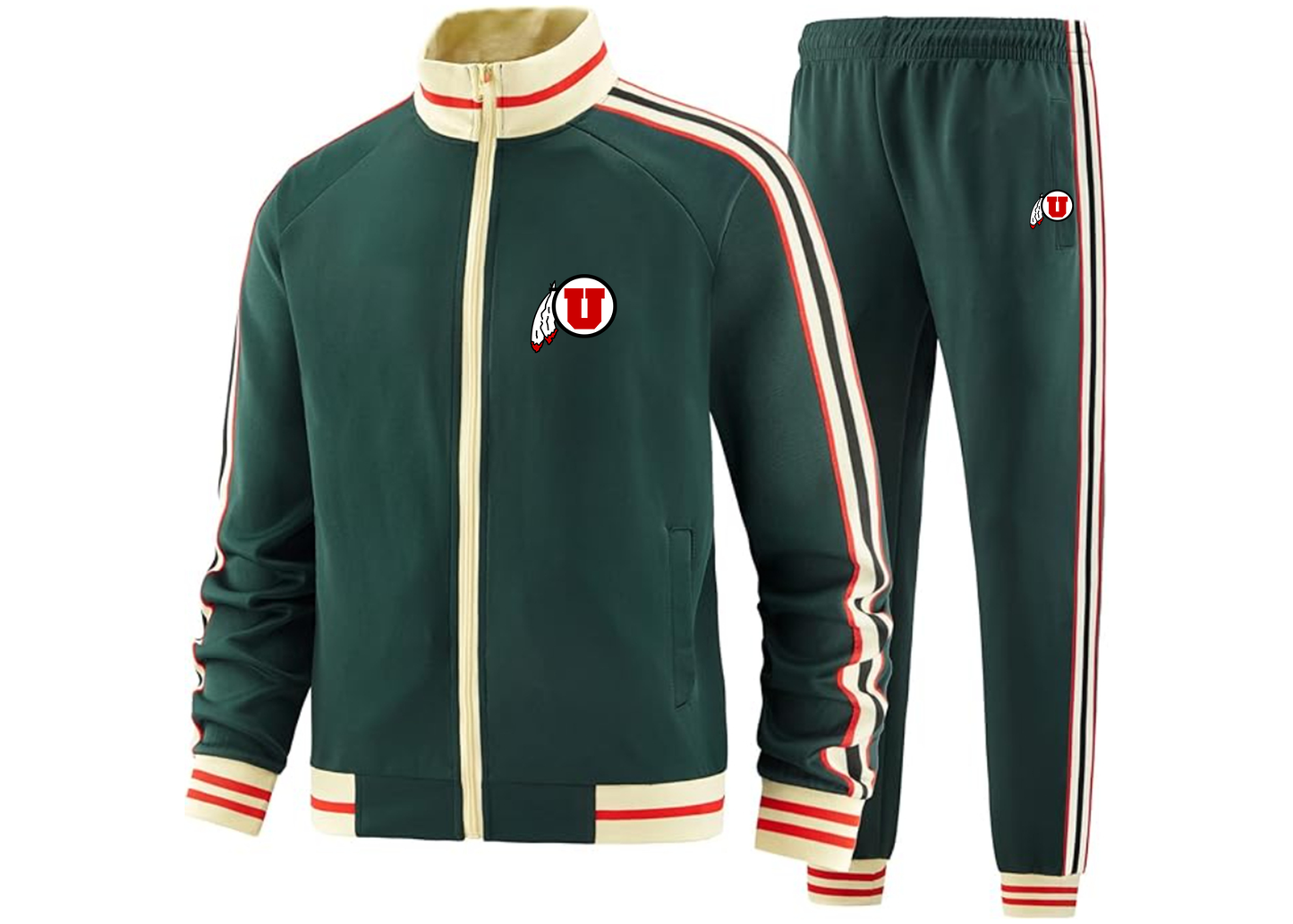 Men's Utah Utes Tracksuit with Bold Striped Accents and Zippered Front Athletic Wear