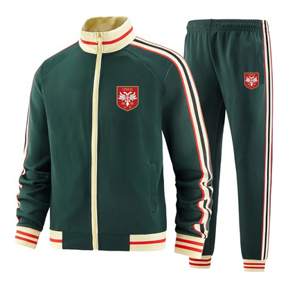 Men's Serbia National Football Soccer Team Logo  Tracksuit with Bold Striped Accents and Zippered Front Athletic Wear