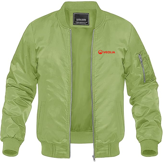 Men's Veolia Logo Lightweight Bomber Jacket Windbreaker Softshell Varsity Jacket Coat