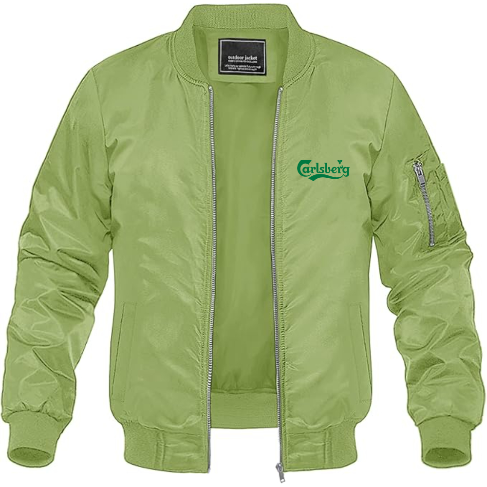 Men's Carlsbery Logo Lightweight Bomber Jacket Windbreaker Softshell Varsity Jacket Coat
