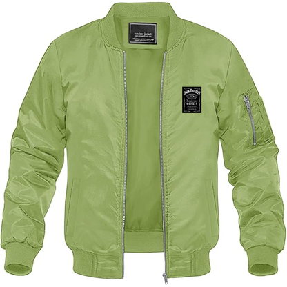 Men's Jack Daniels Logo Lightweight Bomber Jacket Windbreaker Softshell Varsity Jacket Coat