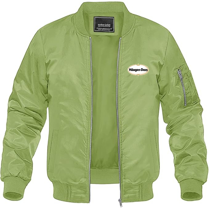 Men's Haagen Dazs Logo Lightweight Bomber Jacket Windbreaker Softshell Varsity Jacket Coat