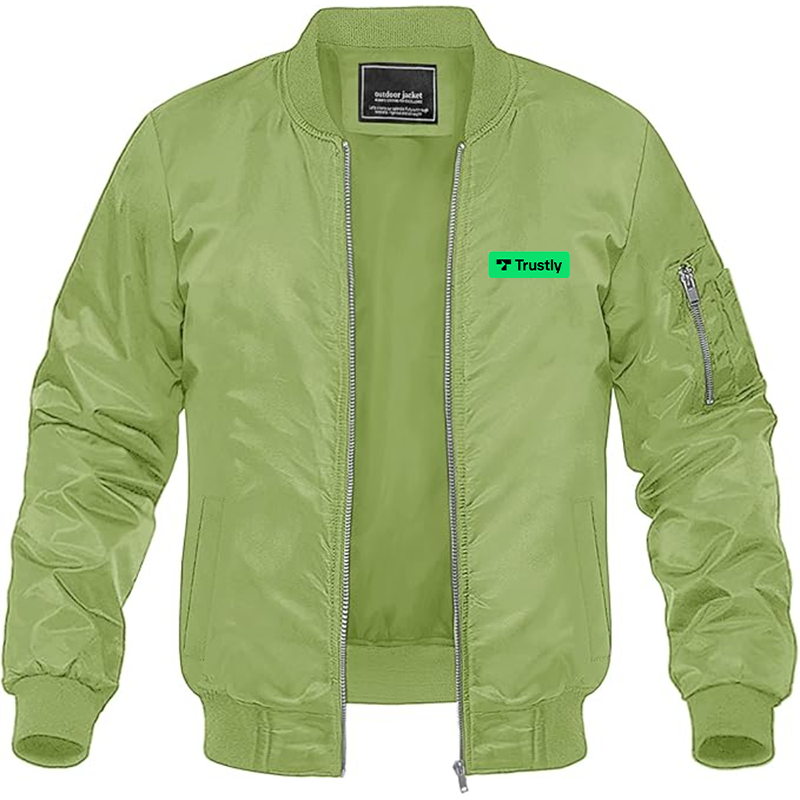 Men's Trustly Horizontal Logo Lightweight Bomber Jacket Windbreaker Softshell Varsity Jacket Coat
