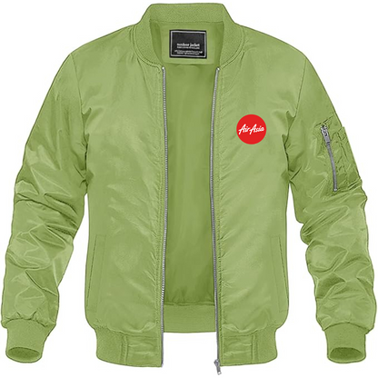 Men's Air Asia Logo Lightweight Bomber Jacket Windbreaker Softshell Varsity Jacket Coat