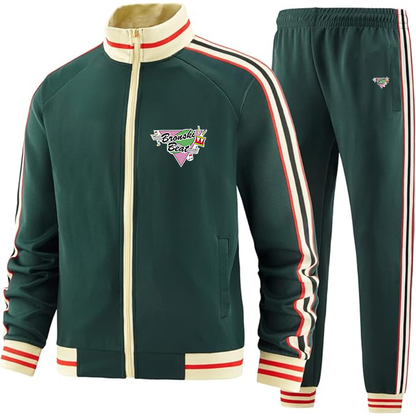 Men's  Bronski Beat   Two Piece Designer Tracksuit with Bold Striped Accents and Zippered Front Elevated Athletic