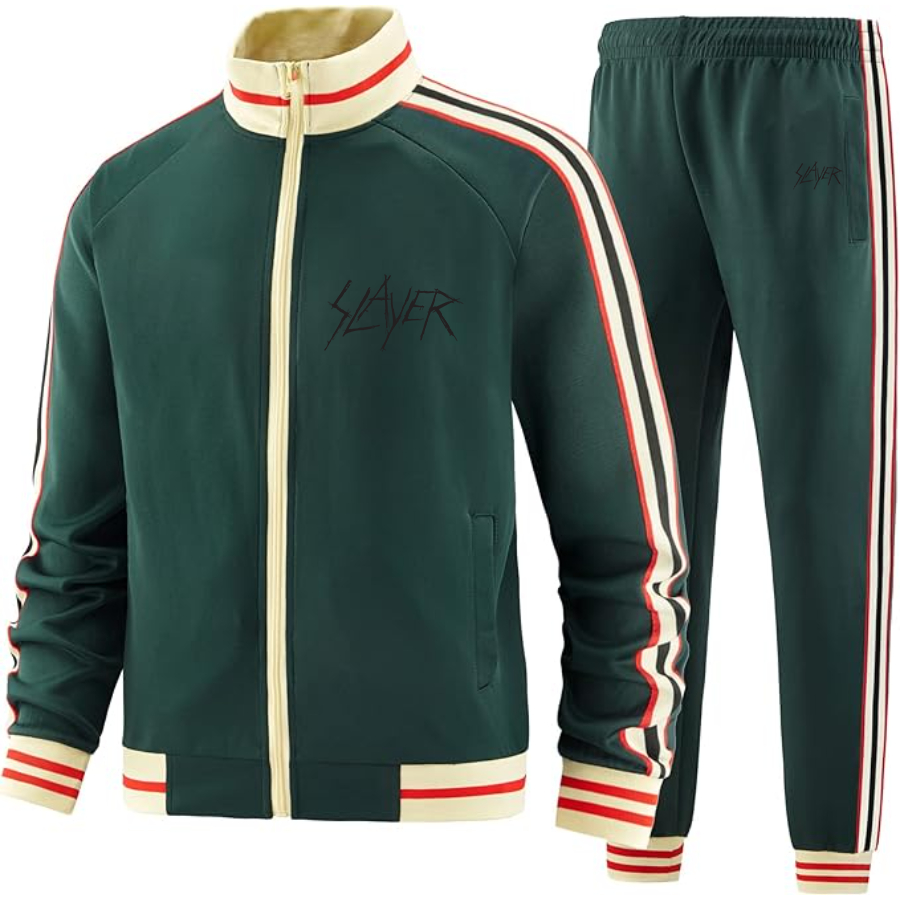 Men's Slayer Carved Two Piece Designer Tracksuit with Bold Striped Accents and Zippered Front Elevated Athletic Wear