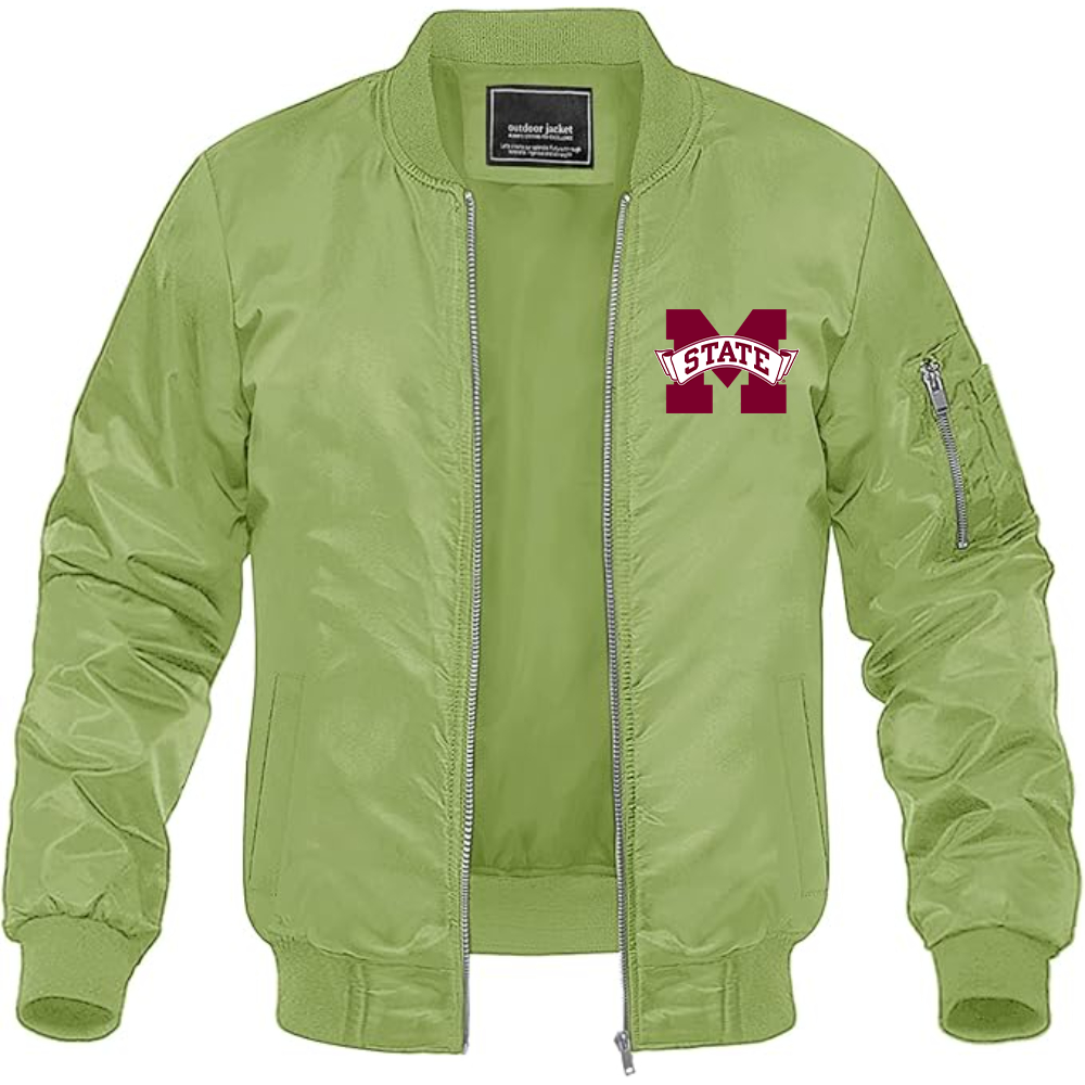 Men's Mississippi State Bulldogs Logo Lightweight Bomber Jacket Windbreaker Softshell Varsity Jacket Coat