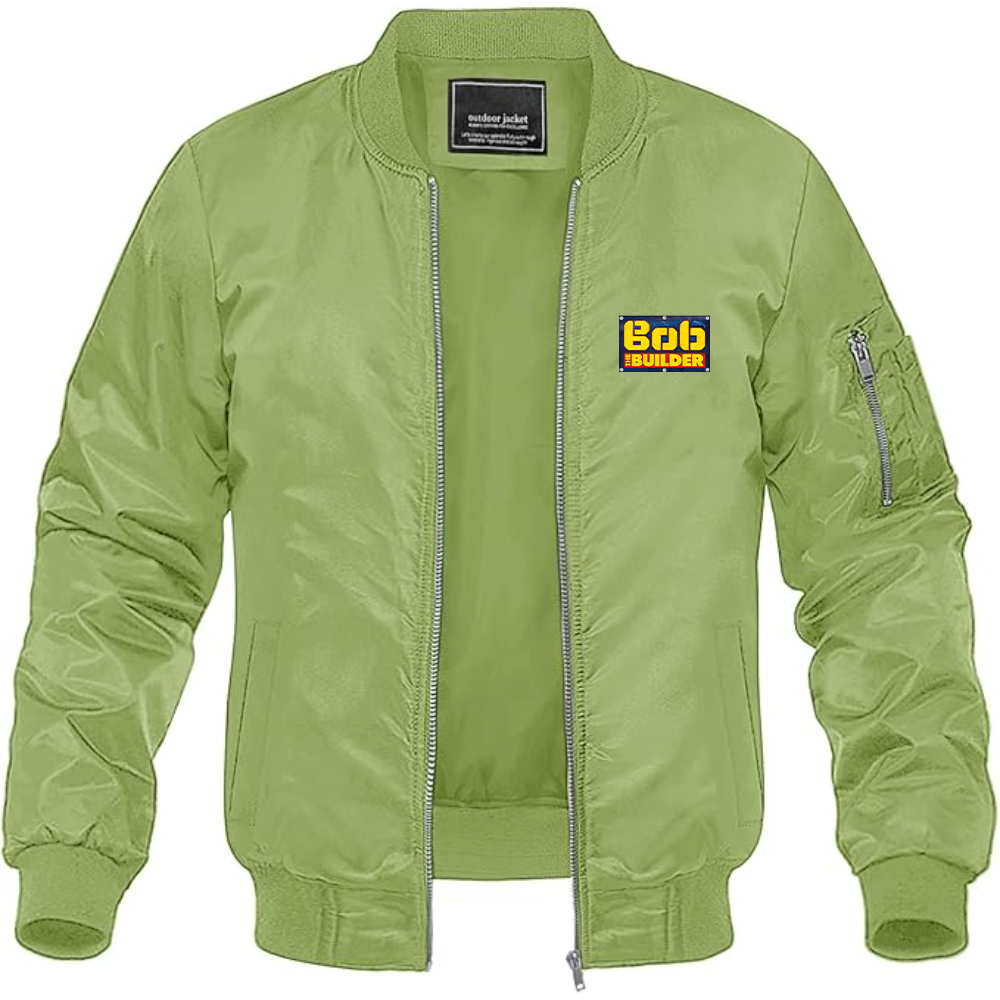 Men's Bob the Builder Logo Lightweight Bomber Jacket Windbreaker Softshell Varsity Jacket Coat