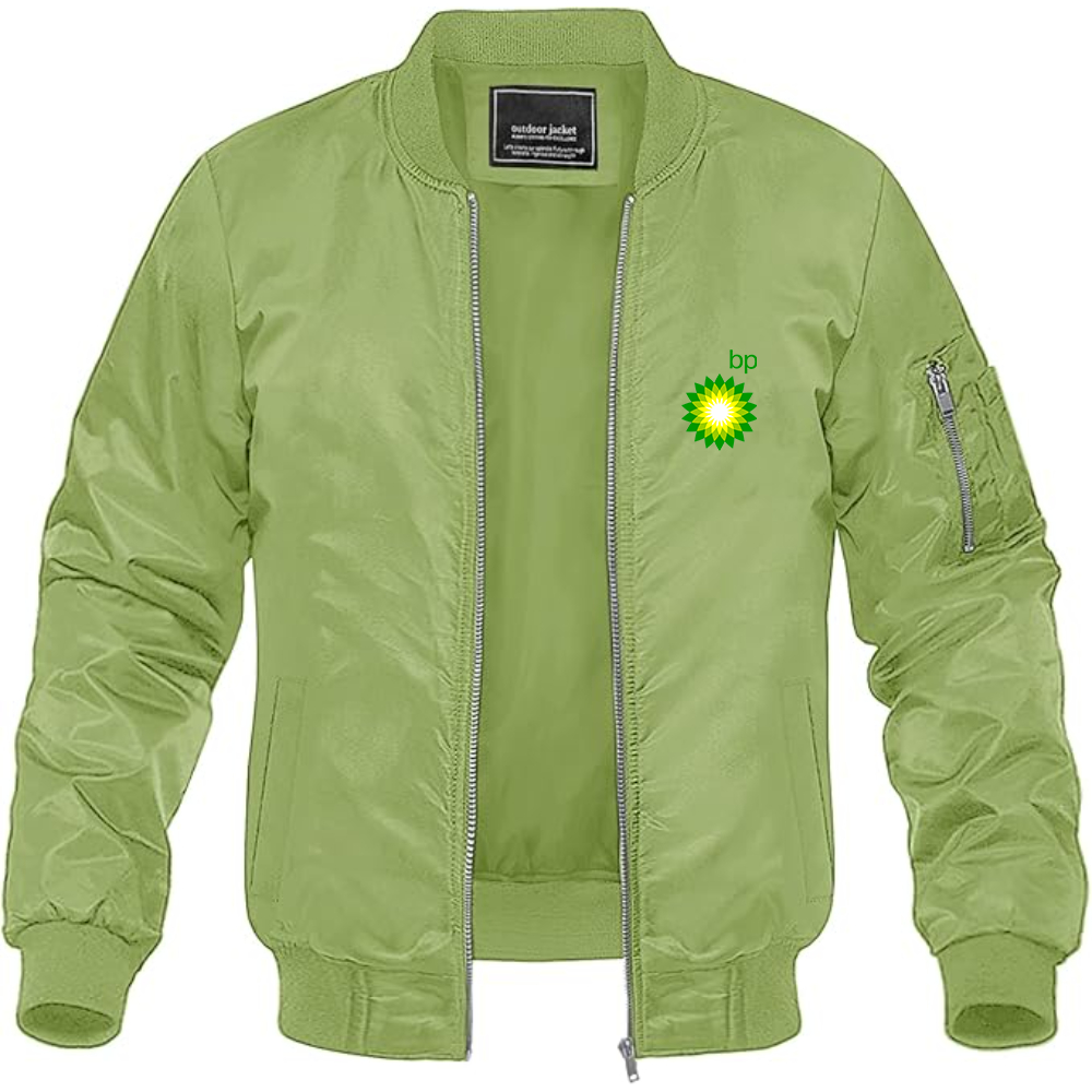 Men's BP Oil Logo Lightweight Bomber Jacket Windbreaker Softshell Varsity Jacket Coat