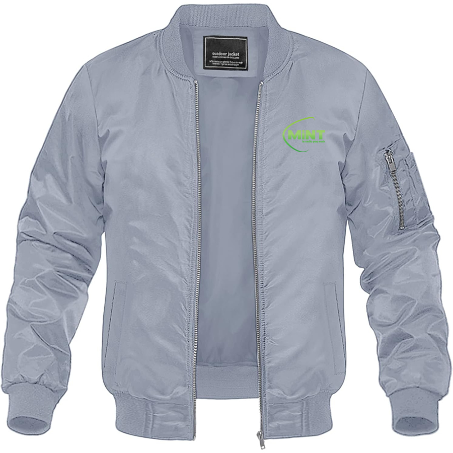 Men's Mint Radio Logo Lightweight Bomber Jacket Windbreaker Softshell Varsity Jacket Coat