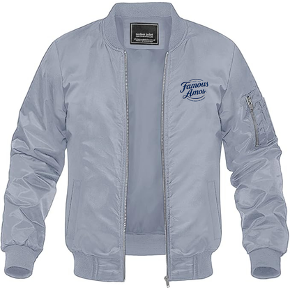 Men's Famous Amos Logo Lightweight Bomber Jacket Windbreaker Softshell Varsity Jacket Coat