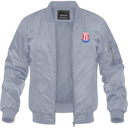Men's Stoke City Soccer Lightweight Bomber Jacket Windbreaker Softshell Varsity Jacket Coat - Grey