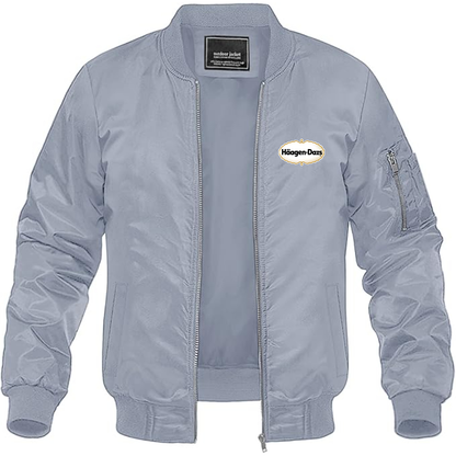 Men's Haagen Dazs Logo Lightweight Bomber Jacket Windbreaker Softshell Varsity Jacket Coat