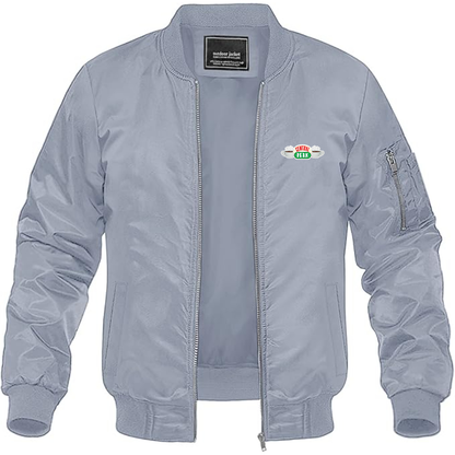 Men's Central Perk Logo Lightweight Bomber Jacket Windbreaker Softshell Varsity Jacket Coat