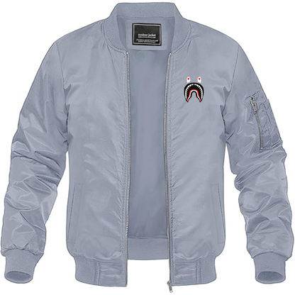 Men's BAPE Shark Logo Lightweight Bomber Jacket Windbreaker Softshell Varsity Jacket Coat