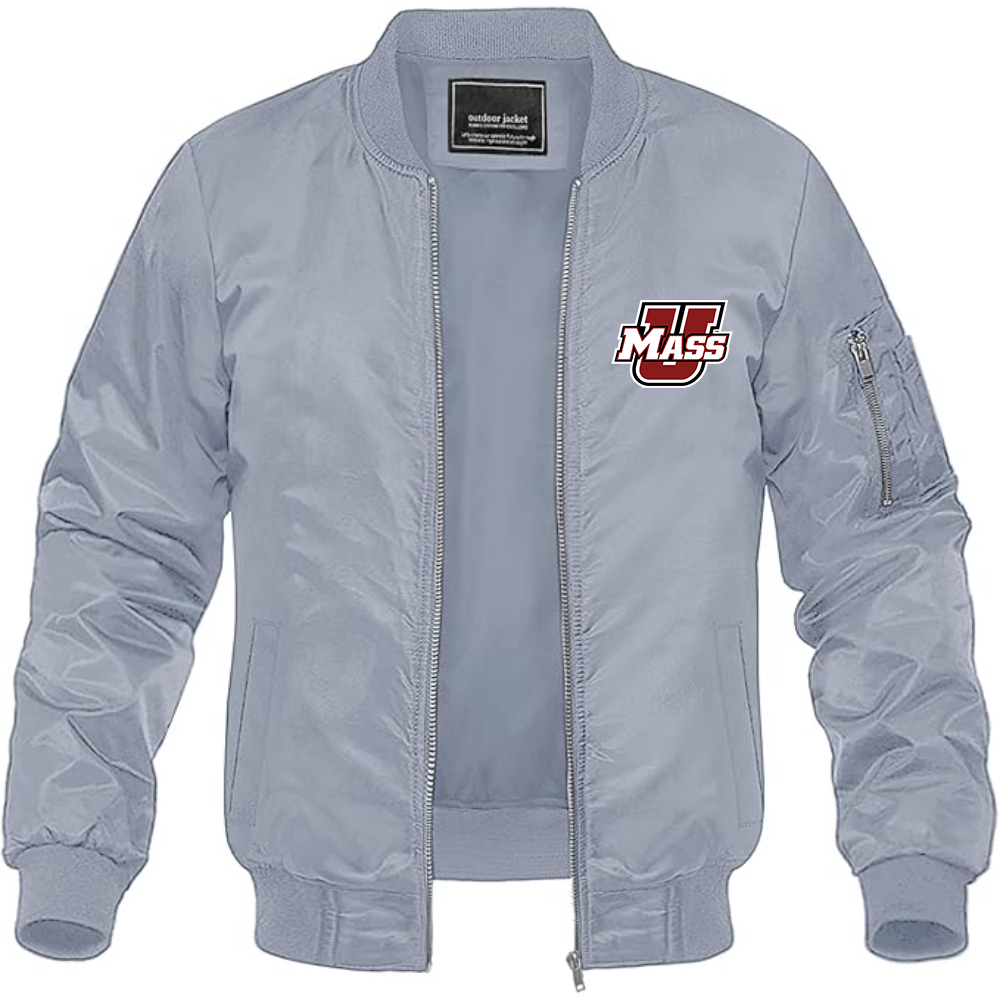 Men's Massachusetts Minutemen Logo Lightweight Bomber Jacket Windbreaker Softshell Varsity Jacket Coat