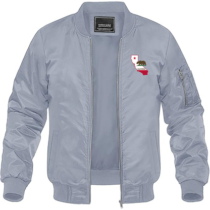 Men's California Bear Map Lightweight Bomber Jacket Windbreaker Softshell Varsity Jacket Coat