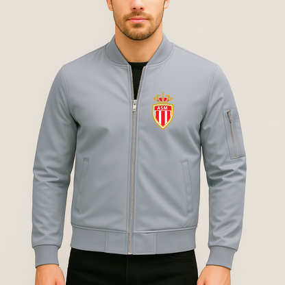 Men's AS Monaco FC Lightweight Bomber Jacket - Grey