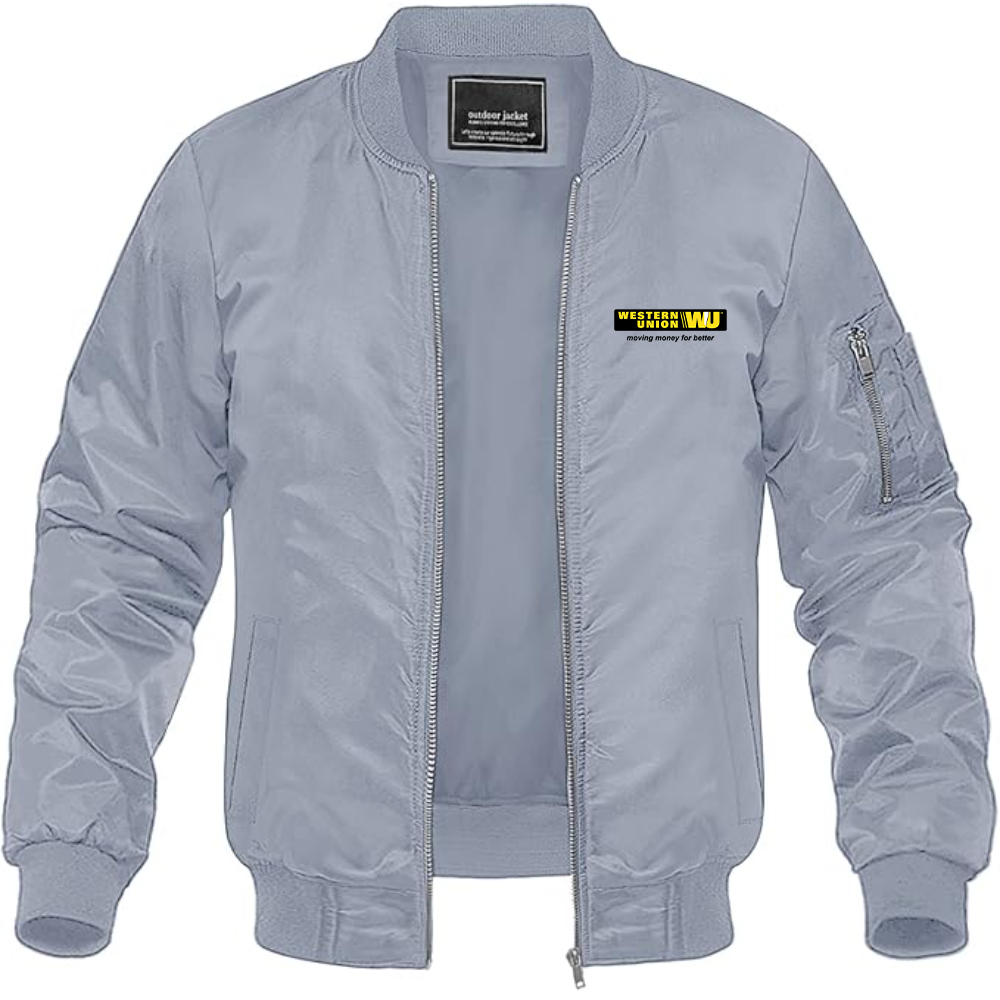 Men's Wastern Union Logo Lightweight Bomber Jacket Windbreaker Softshell Varsity Jacket Coat