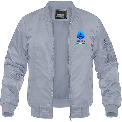 Men's  Italian Serie A Logo Lightweight Bomber Jacket Windbreaker Softshell Varsity Jacket Coat