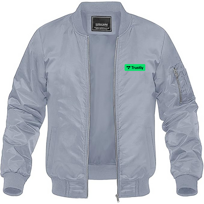 Men's Trustly Horizontal Logo Lightweight Bomber Jacket Windbreaker Softshell Varsity Jacket Coat