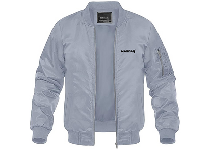 Men's Nasdaq Logo Lightweight Bomber Jacket Windbreaker Softshell Varsity Jacket Coat