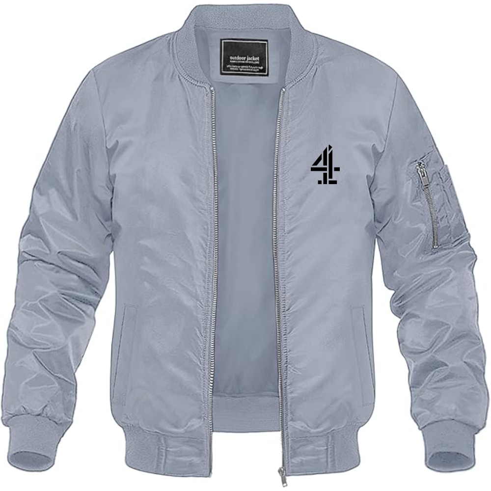 Men's Channel 4 Logo Lightweight Bomber Jacket Windbreaker Softshell Varsity Jacket Coat
