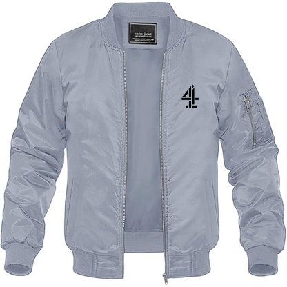 Men's Channel 4 Logo Lightweight Bomber Jacket Windbreaker Softshell Varsity Jacket Coat