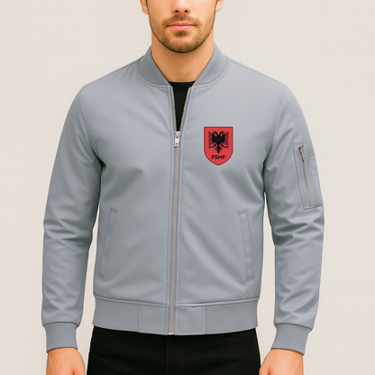 Men's Albania National Soccer Team Lightweight Bomber Jacket - Grey