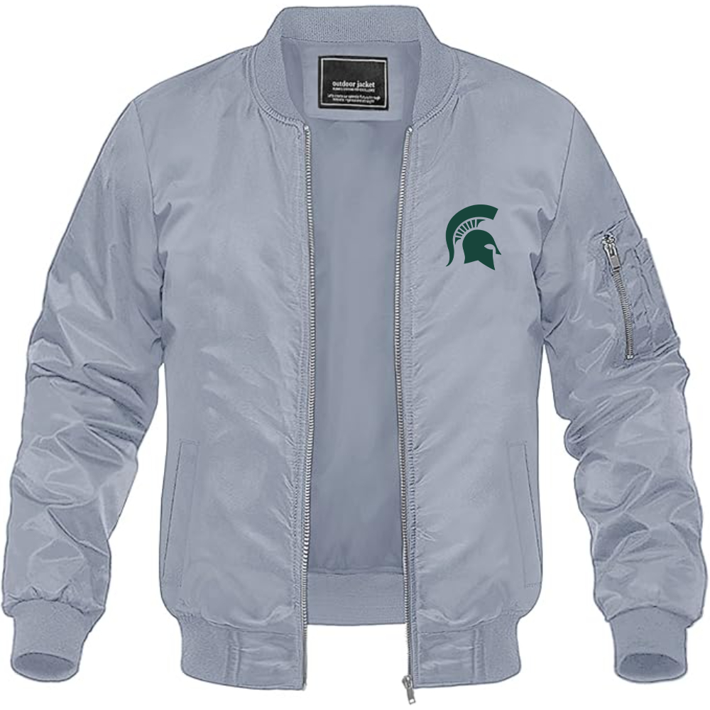 Men's Michigan State Spartans Logo Lightweight Bomber Jacket Windbreaker Softshell Varsity Jacket Coat