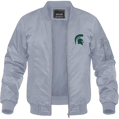 Men's Michigan State Spartans Logo Lightweight Bomber Jacket Windbreaker Softshell Varsity Jacket Coat