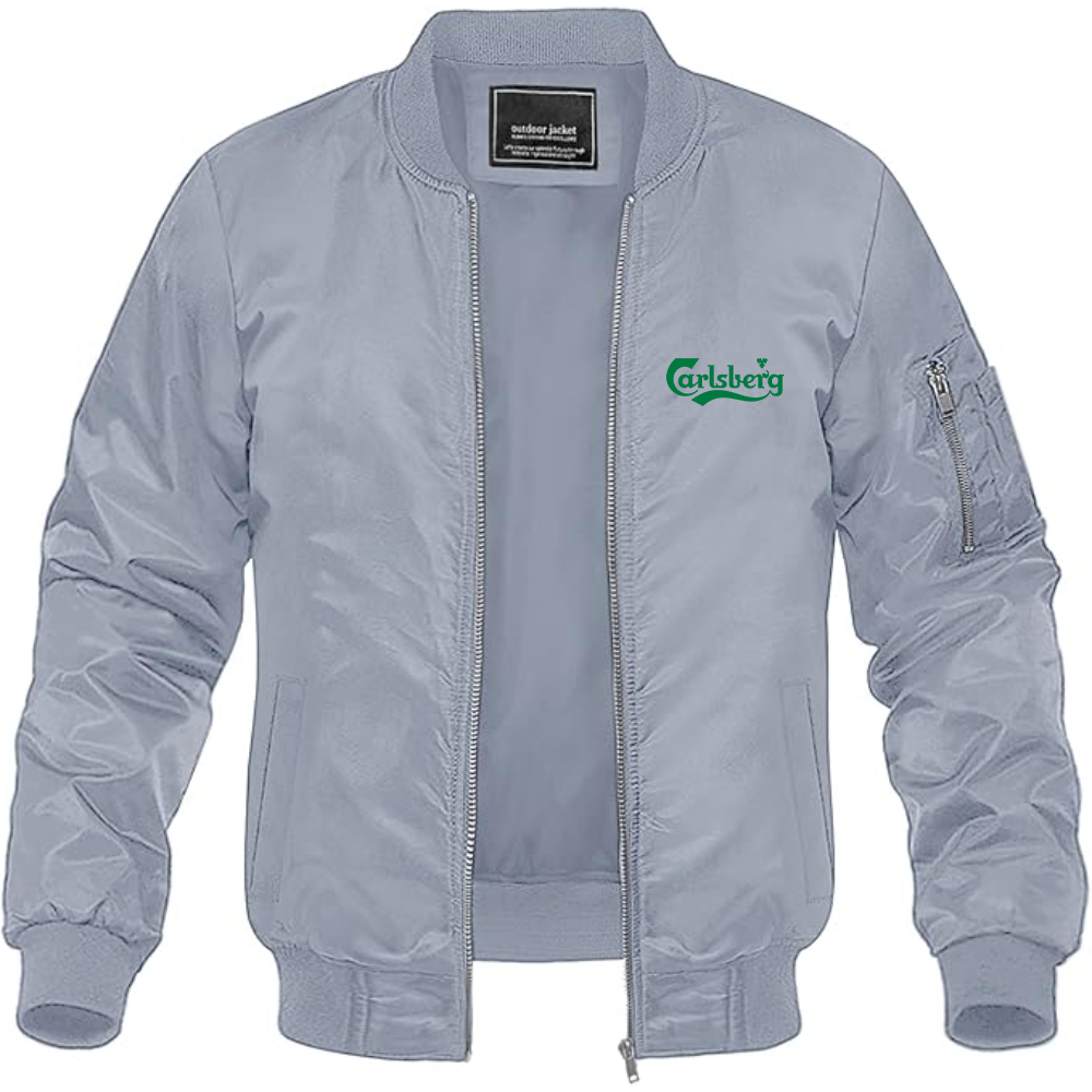 Men's Carlsbery Logo Lightweight Bomber Jacket Windbreaker Softshell Varsity Jacket Coat