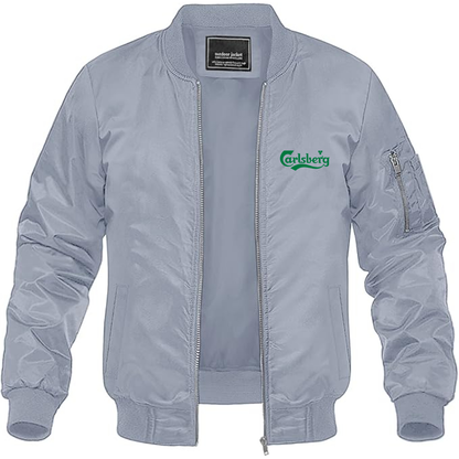 Men's Carlsbery Logo Lightweight Bomber Jacket Windbreaker Softshell Varsity Jacket Coat