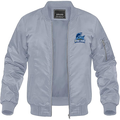 Men's Charlotte Stone Crabs Logo Lightweight Bomber Jacket Windbreaker Softshell Varsity Jacket Coat