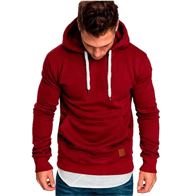 Men's Fleece Hoodie with Drawstring Hood and Front Pouch Pocket, Ideal for Casual Wear and Outdoor Activities, Available in Multiple Sizes