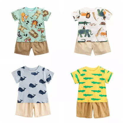 Adorable Animal Print T-Shirt and Shorts Set for Toddlers - Comfortable and Stylish Summer Outfit - Available in Various Fun Designs