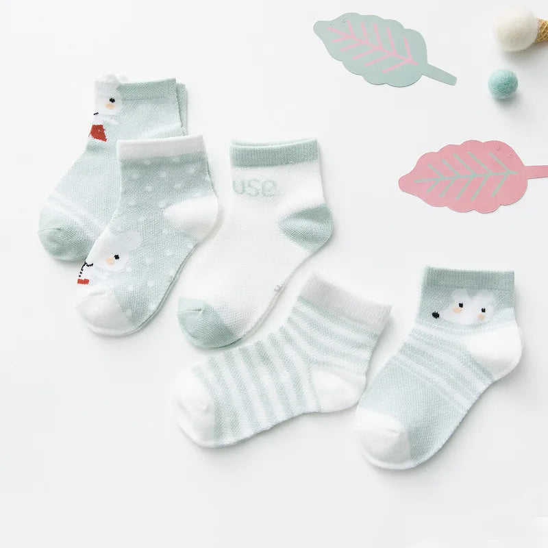 Pack of Adorable Animal-Themed Baby Socks with Cute Patterns and Soft Cotton Material