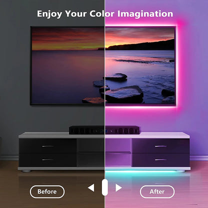 RGB LED Strip Lights for TV Backlighting with Remote Control and Smartphone App Compatibility, Perfect for Ambient Lighting and Home Theater Enhancement