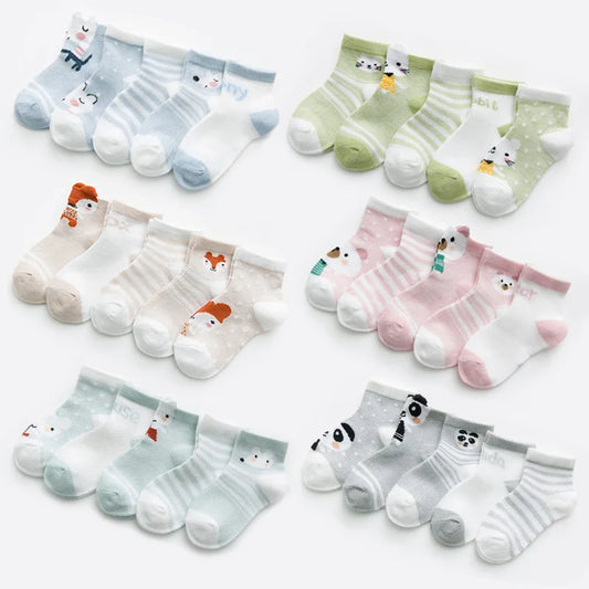 Pack of Adorable Animal-Themed Baby Socks with Cute Patterns and Soft Cotton Material