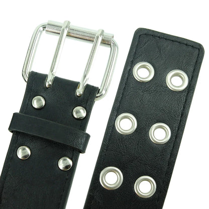 Unisex Punk Rock Double Grommet Belt with Metal Eyelets and Adjustable Buckle for Casual and Alternative Fashion