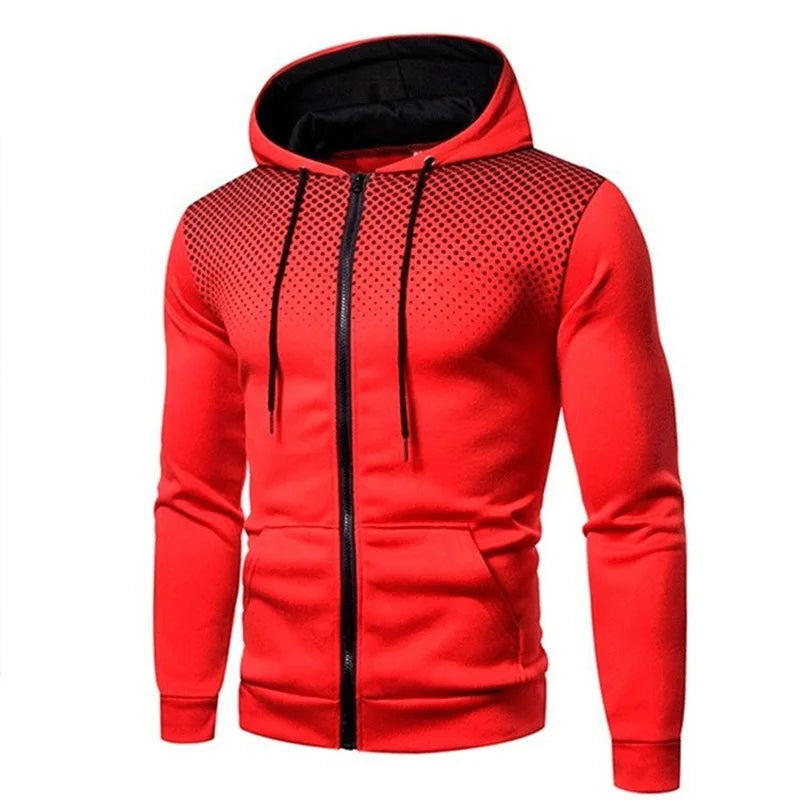 Men's Athletic Zip-Up Hoodie with Gradient Design and Drawstring Hood, Available in Multiple Sizes for Workout and Casual Wear