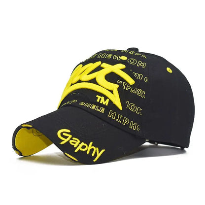 Stylish Embroidered Hip Hop Baseball Cap with Unique Graffiti Design and Adjustable Strap