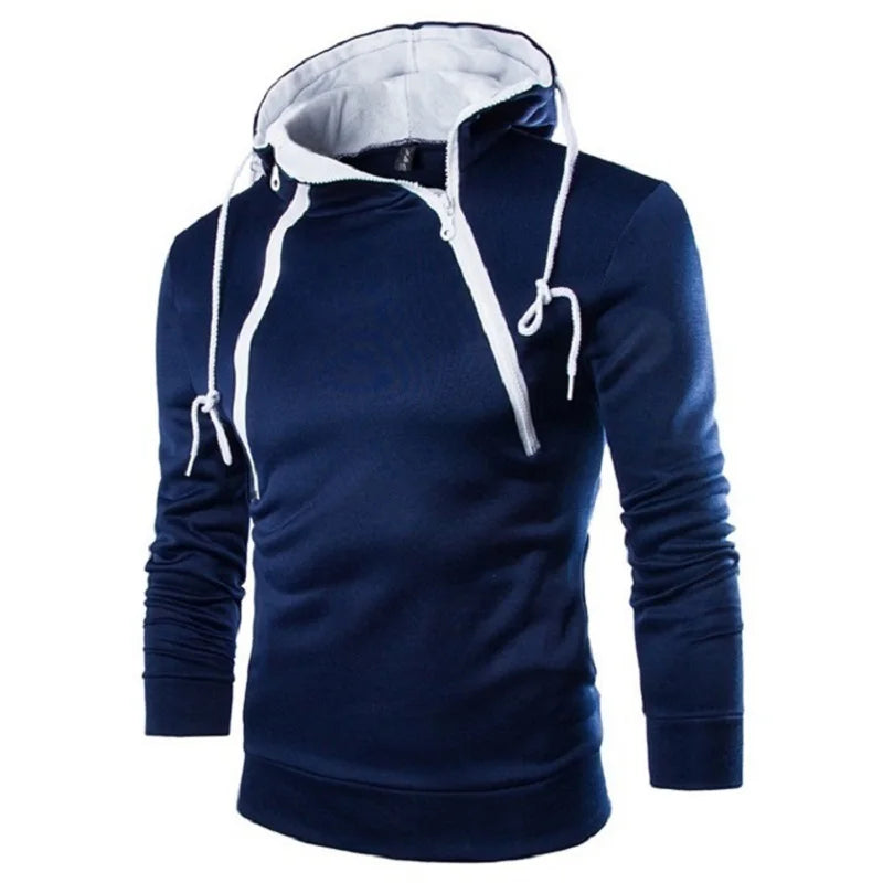 Men's Slim Fit Pullover with Adjustable High Neck, Unique Drawstring Design, and Soft Cotton Blend for Stylish and Comfortable Casual Wear.