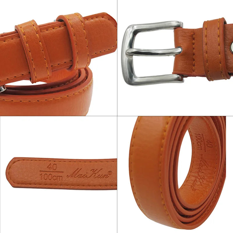 Slim Faux Leather Belt with Classic Metal Buckle for Women’s Dresses and Casual Outfits