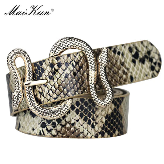 Snake Buckle Belt with Faux Python Print and Elegant Design for Women