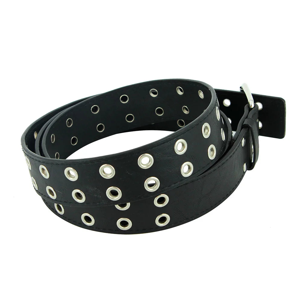 Unisex Punk Rock Double Grommet Belt with Metal Eyelets and Adjustable Buckle for Casual and Alternative Fashion