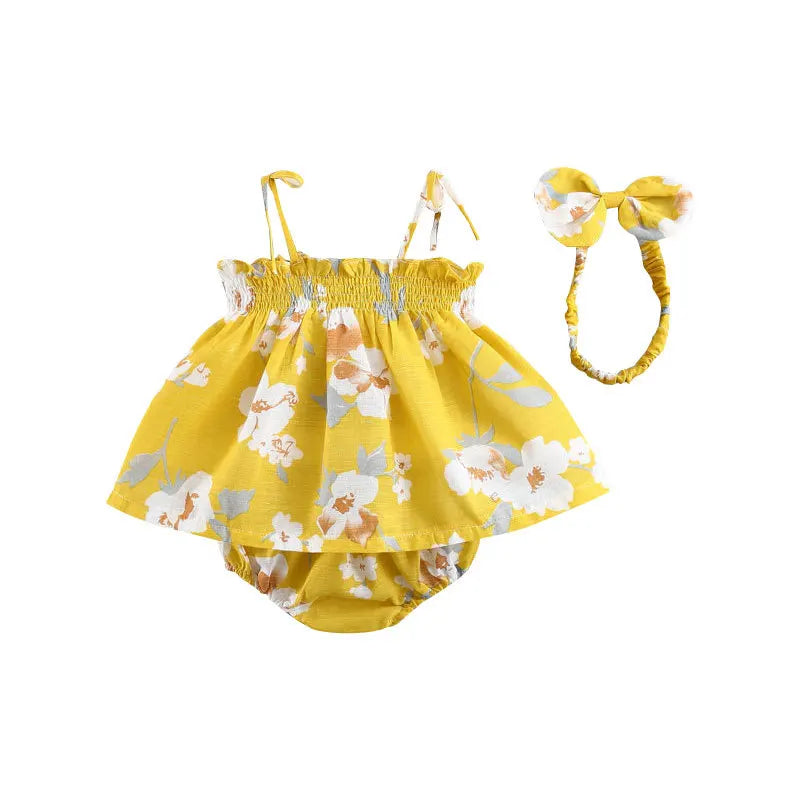 Baby Floral Smocked Summer Dress with Matching Bloomers and Adjustable Straps