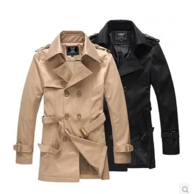 Men's Slim-Fit Double-Breasted Trench Coat with Epaulets and Adjustable Cuffs for a Sophisticated, Modern Look