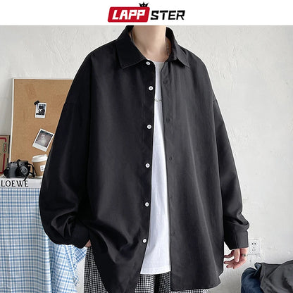 Men's Oversized Long Sleeve Casual Shirt with Turn-Down Collar and Single Breasted Closure, Ideal for Layering and Everyday Wear