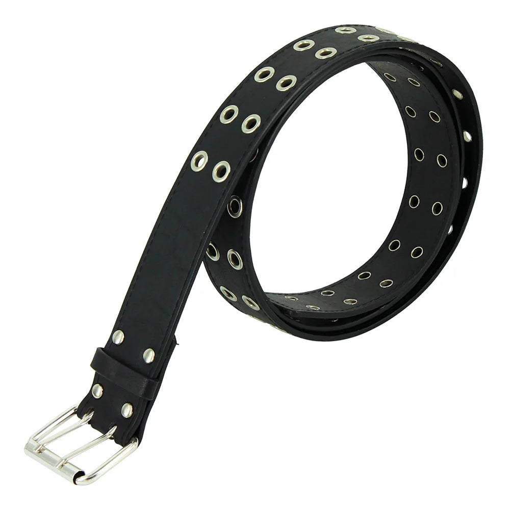 Unisex Punk Rock Double Grommet Belt with Metal Eyelets and Adjustable Buckle for Casual and Alternative Fashion